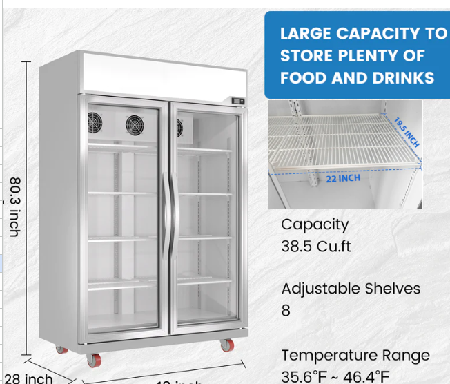 Kool Air US 38.5 Cu.ft Merchandiser Refrigerator Glass Door Display Cooler